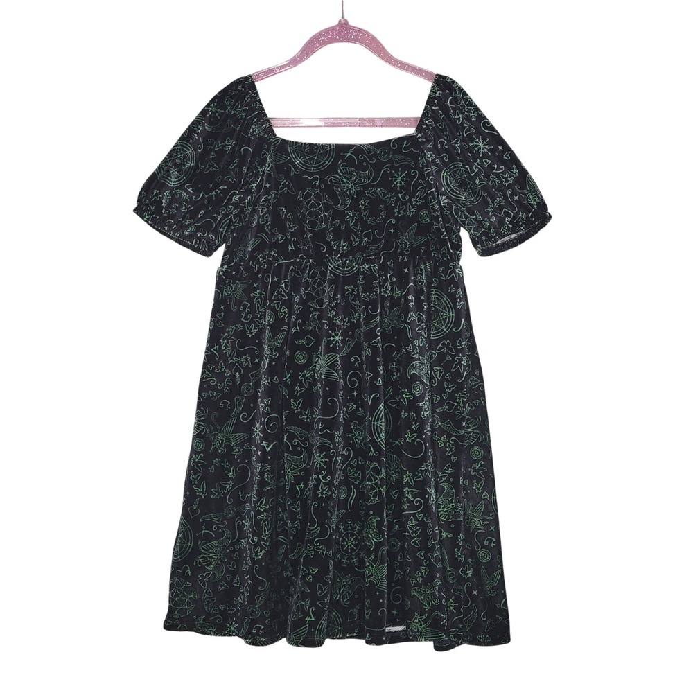 Wicked Paul Tazewell Dress Kids Size 8 Black Green Velvet Puff Sleeve Mystical